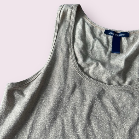 Women’s Boston Proper Gold Metallic Shimmery Crew Neck Tank Top - Picture 5 of 10